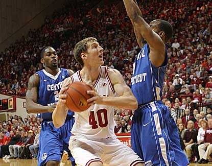 Indiana forward Cody Zeller scores 19 points with 19 boards to lead the Hoosiers to a 100-69 win. (AP)