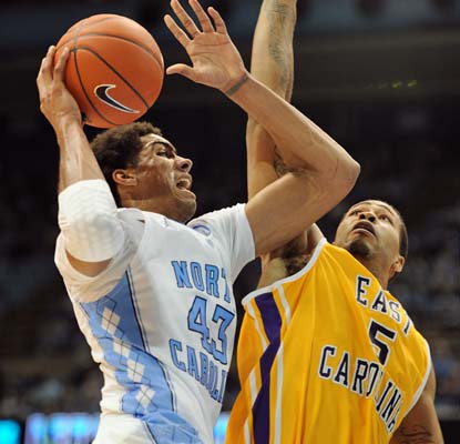 James Michael McAdoo chips in with 19 points as the Tar Heels (8-2) avert a challenge from East Carolina.  (AP)