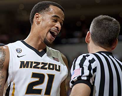 Mizzou senior Laurence Bowers jokes with a referee during the Tigers' 102-51 laugher over SC St. (AP)
