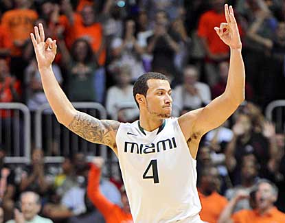 Miami's Trey McKinney reacts after nailing a 3-pointer in the Canes' win over rival Florida State. (US Presswire)