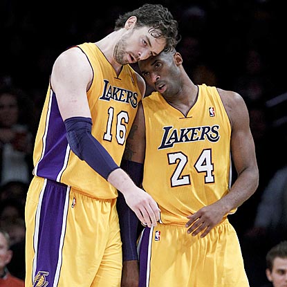 Digging the Lakers out of an 18-point hole proves to be exhausting for Pau Gasol and Kobe Bryant, but they help get it done.  (AP)