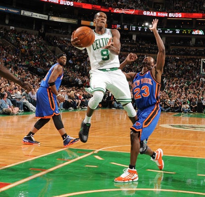 The Celtics' Rajon Rondo puts up a career-high 24 assists to help his team walk away with a tough win over the Knicks.  (Getty Images)
