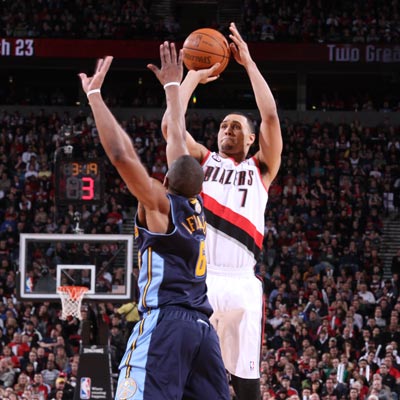 Brandon Roy drains a big three-pointer toward the end of regulation to send the game into overtime.  (Getty Images)