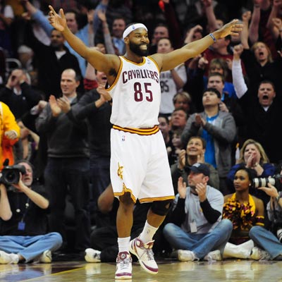 Baron Davis and the Cleveland faithful explode into celebration after defeating LeBron James and the Heat.  (US Presswire)