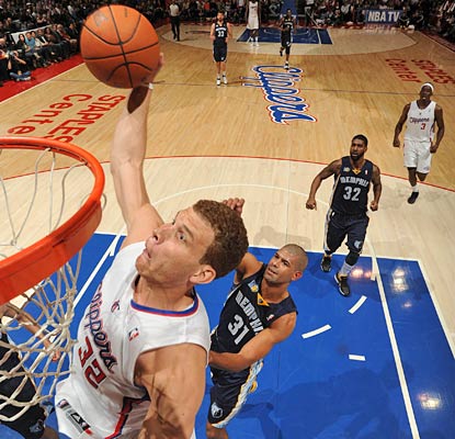 Blake Griffin finishes what is likely to be a Rookie of the Year season with 32 points, 10 rebounds and 10 assists.  (US Presswire)