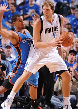 Nowitzki is nearly impossible to stop when he backs down before squaring up and taking the mid-range J. (Getty Images)