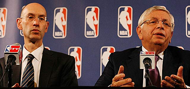 Adam Silver (left) and David Stern met with the National Labor Relations Board in N.Y. (Getty Images)