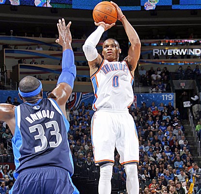 Russell Westbrook bounces back from a tough 0-13 shooting night to score 16 points in the Thunder's win. (Getty Images)