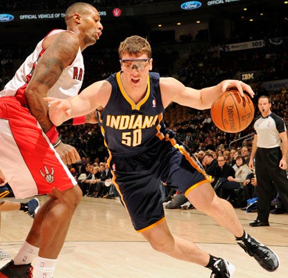 Tyler Hansbrough scores 13 points and is a perfect 7 for 7 from the free-throw line for the Pacers.  (Getty Images)