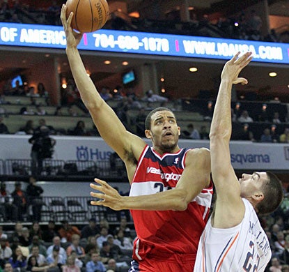 JaVale McGee drops 22 points and has 10 boards to help Washington beat Charlotte for the second time in a week. (US Presswire)