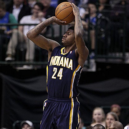 Paul George's seven 3-pointers in the game are one off the Pacers' franchise record held by Reggie Miller.  (AP)