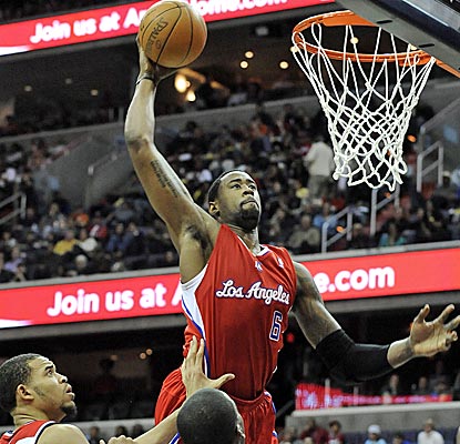 DeAndre Jordan notches a double-double, scoring 18 points and grabbing 11 boards to complement Blake Griffin's big night.  (AP)