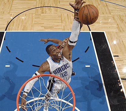 Dwight Howard dominates the inside again and records his sixth 20-20 performance of the young season.  (Getty Images)