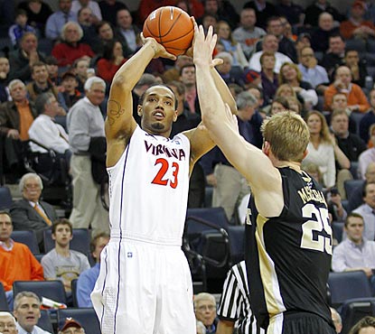 Mike Scott's 9-for-9 performance ties a UVA record. Eight of the shots are from 12 feet or beyond.  (US Presswire)
