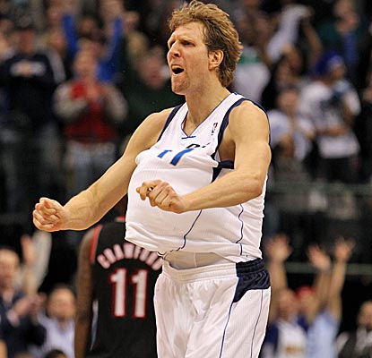 Dirk Nowitzki is big for the Mavs, hitting a clutch overtime jumper as part of his 20 points.  (US Presswire)