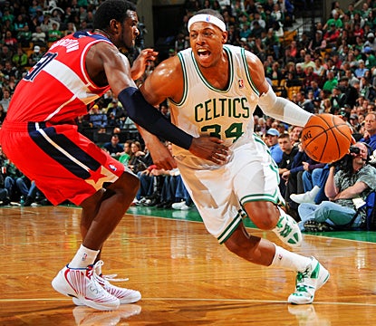Paul Pierce helps the depleted Celtics get their third win in four games with 21 points and eight rebounds against the Wizards. (Getty Images)