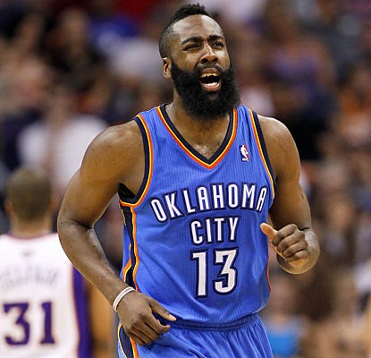 James Harden (career-high 40 points) and the Thunder crash down on the Suns and deal a blow to their playoff chances. (AP)