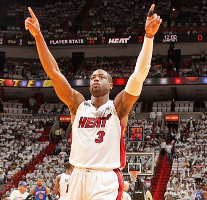 Dwyane Wade, who leads Miami in scoring with 25 points, is one of six Heat players to finish in double figures. (Getty Images)