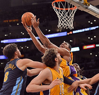 Andrew Bynum follows his Game 1 triple-double with 27 points and nine rebounds in the second victory. (Getty Images)