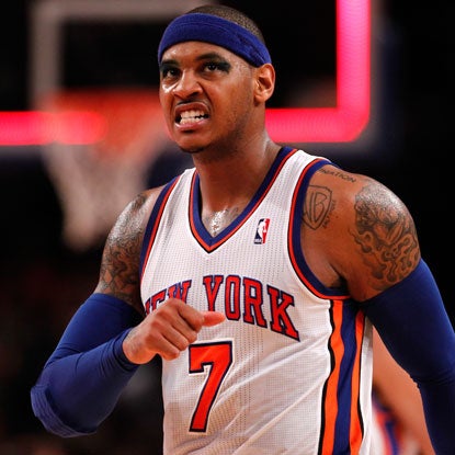 Carmelo Anthony scores a game-high 41, including a crucial 3-pointer with under a minute remaining to break a tie game.  (US Presswire)