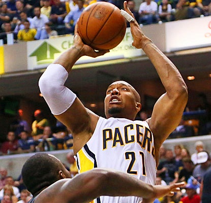 David West rises up against the Magic in Game 5 for 12 points and eight rebounds as the Pacers move on to the second round. (US Presswire)