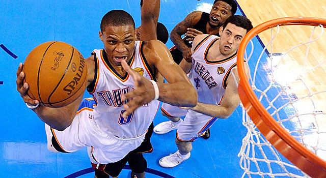 The Thunder's Russell Westbrook leads the NBA Finals in assists but also in shot attempts. (Getty Images)