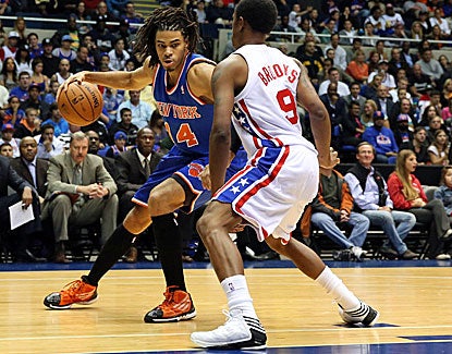 Knicks small forward Chris Copeland drives on the Nets' MarShon Brooks. Copeland scored 16 points. (US Presswire)