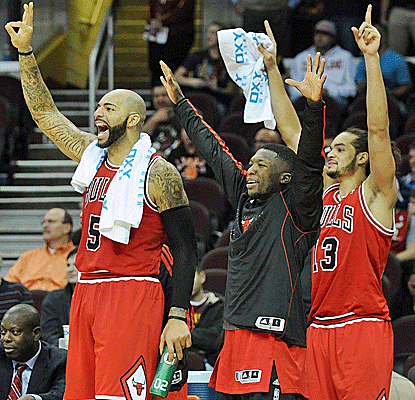 The Bulls get all over the Cavaliers, shooting a blistering 63.8 percent from the field in a rout.  (US Presswire)