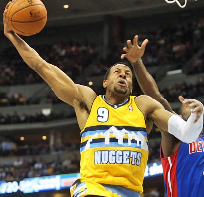Andre Iguodala scores 17 points, six in the final three minutes, to push the Nuggets into the win column.  (US Presswire)