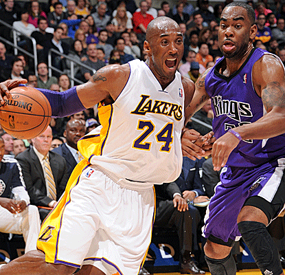 Kobe Bryant scores 20 points, and would appear to be in  better spirits than he was a few days ago. (Getty Images)