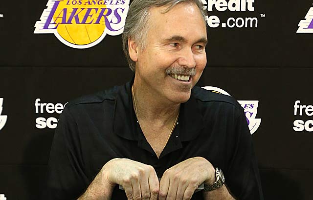 Mike D'Antoni, on crutches after knee surgery, says Lakers are not a five-year project. (Getty Images)