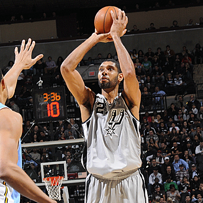 The Spurs shoot 16 of 20 from 3-point range as big man Tim Duncan hits his lone attempt from downtown. (Getty Images)