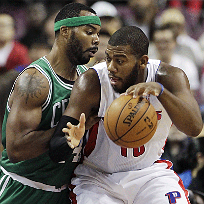 Greg Monroe powers his way to 20 points and 13 rebounds to carry the Pistons to their first home win of the season. (AP)