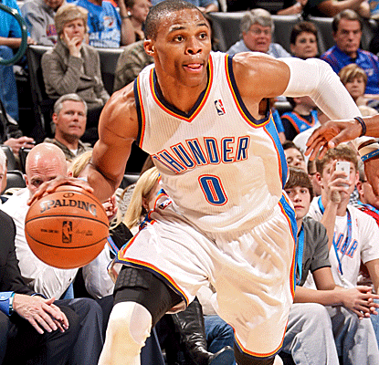 Russell Westbrook scores 12 points to go with 11 assists in just over one half of play.  (Getty Images)
