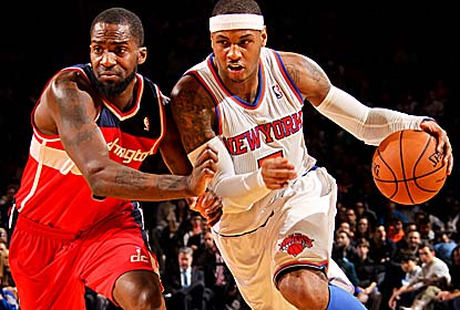 Carmelo Anthony and the Knicks beat the Wizards for the 10th straight time, the longest active streak against one team. (Getty Images)
