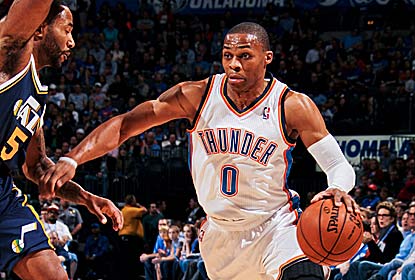 Russell Westbrook has 23 points, 13 boards and 7 steals as the Thunder reel off their third straight double-digit win. (Getty Images)