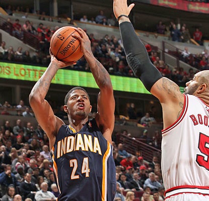 On a night the Pacers struggle shooting, Paul George steps up and finishes 14 of 25 from the field for 34 points. (Getty Images)