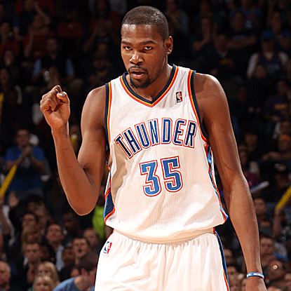 Kevin Durant scores a game-high 36 points and pulls down nine rebounds to lead the Thunder past the Lakers. (US Presswire)