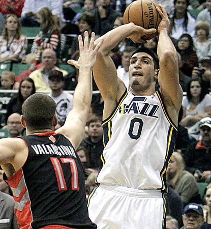 Enes Kanter scores 18 points in his first career start as the Jazz improve to 8-1 at home.  (AP)