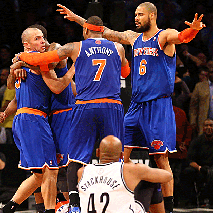 The Knicks fight back from as far down as 17 points to defeat the Nets with the winner coming on a Jason Kidd 3-pointer. (Getty Images)