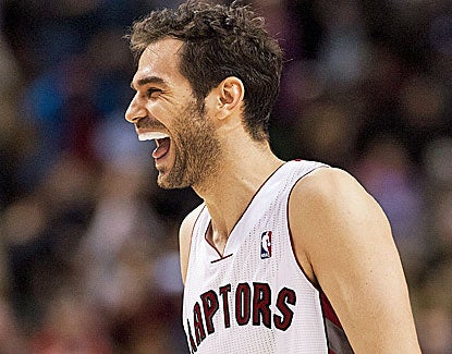 Jose Calderon can be forgiven for smiling as he scores 18 points to go with 14 assists and 10 boards. (AP)