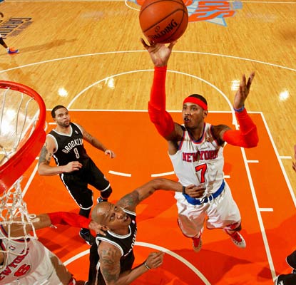 Carmelo Anthony returns to the Knicks lineup and drops 31 on the Nets in a comfortable victory.  (Getty Images)
