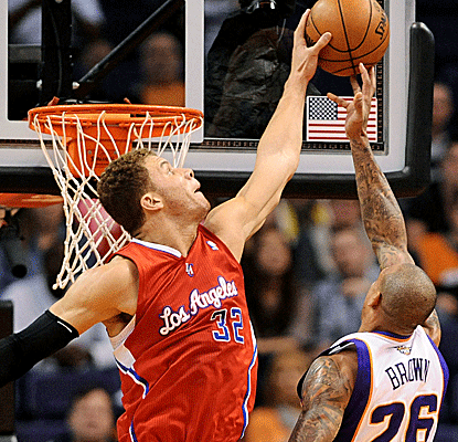 In addition to his team-high 23 points, Blake Griffin provides his usual defensive presence in the lane.  (US Presswire)