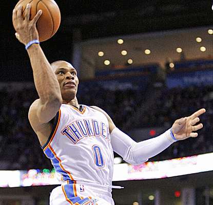 Russell Westbrook scores eight of his 16 points in overtime as the Thunder rally against the Mavericks.  (US Presswire)