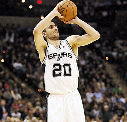 Manu Ginobili combines with Tim Duncan and Tony Parker to score 84 points as the Spurs knock off the Rockets.  (US Presswire)