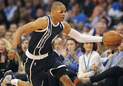 Russell Westbrook, despite suffering a cut above his eye in the first half, notches 24 points and nine assists in 33 minutes. (US Presswire)