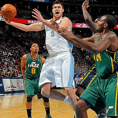 Danilo Gallinari scores a game-high 26 points as the Nuggets get past the Jazz. (US Presswire)