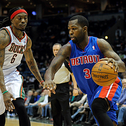Rodney Stuckey's 3-pointer with 2:48 left in the fourth quarter pushes the Pistons' lead to 21 points.  (US Presswire)