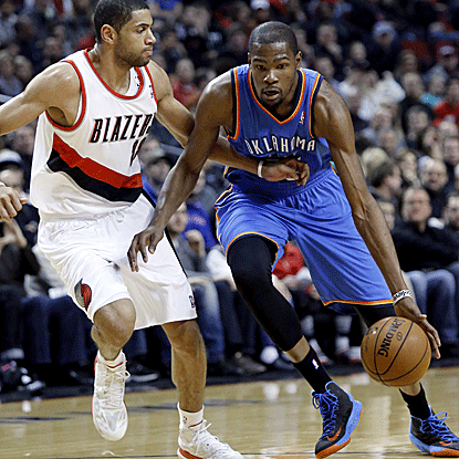 Kevin Durant and the Thunder end the Trail Blazers' nine-game home winning streak. (AP)