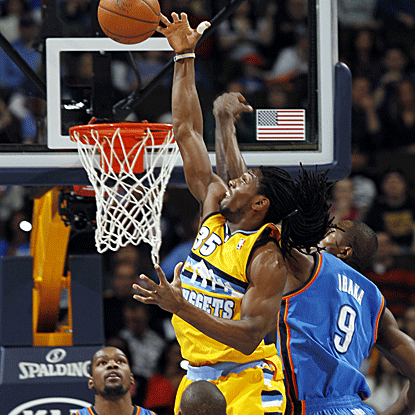 Kenneth Faried delivers the go-ahead layup in overtime to lift the Nuggets over the Thunder to avenge a 20-point loss. (AP)